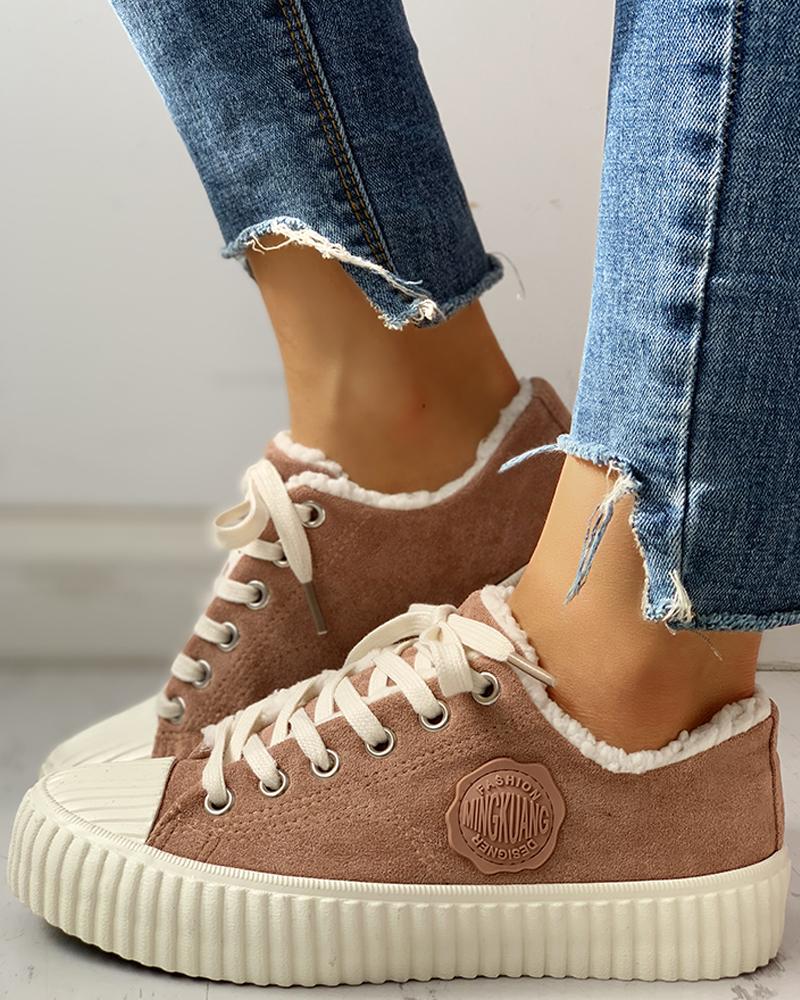 

Colorblock Eyelet Lace-Up Casual Sneakers, Brown