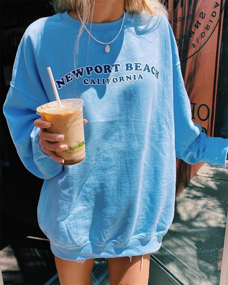 

Cozy Letter Print Oversized Sweatshirt, Blue