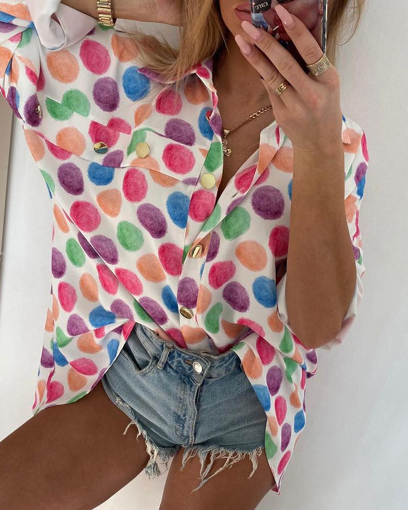 

Dot Print Candy Color Buttoned Casual Shirt, Multicolor