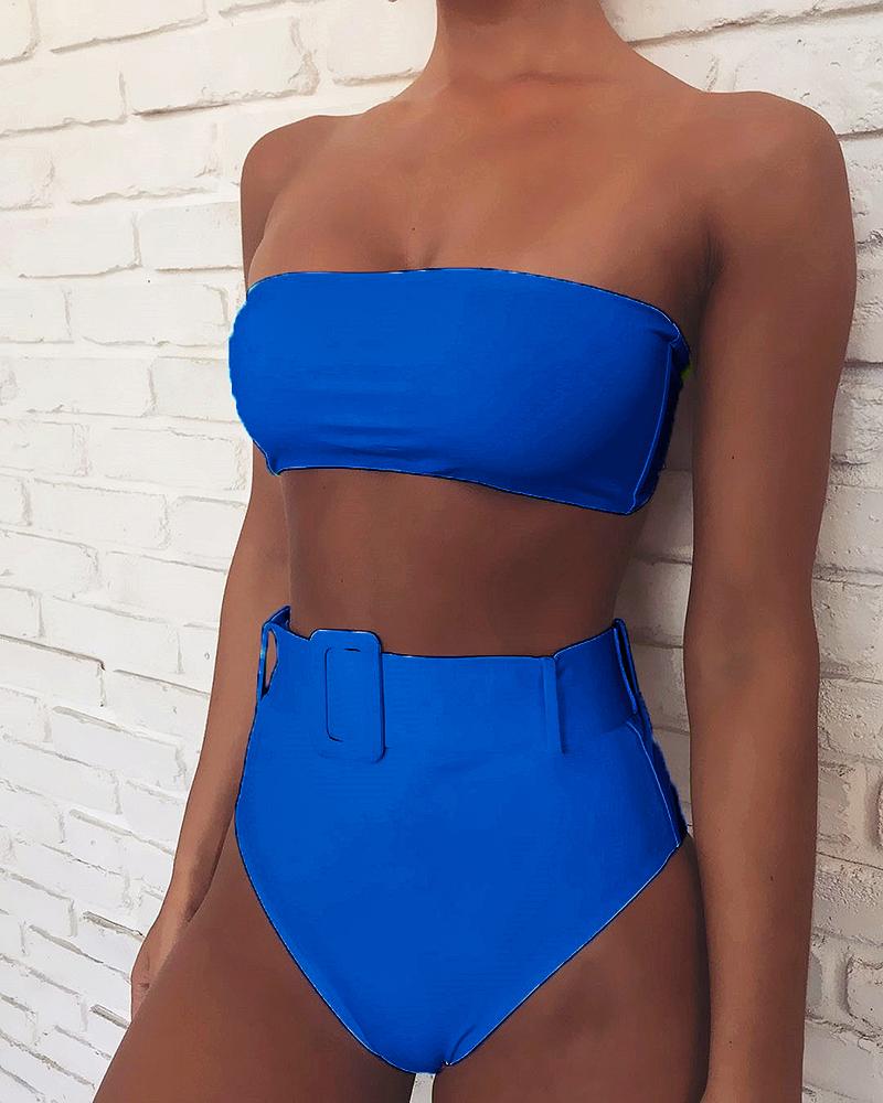 

Print High Waist Bikini Set, Dark blue