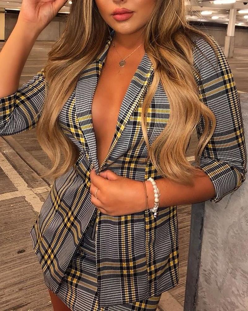 

Grid Print Blazer & Skirt