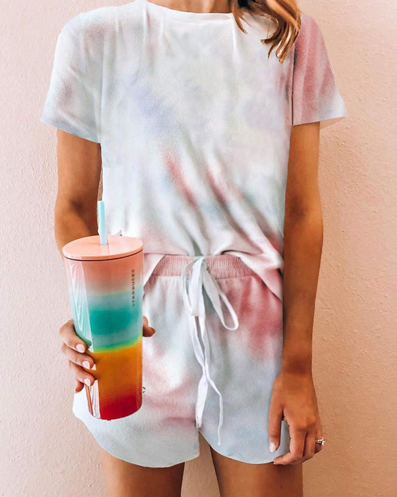 

Tie Dye Print Round Neck Pajamas Set, Multicolor