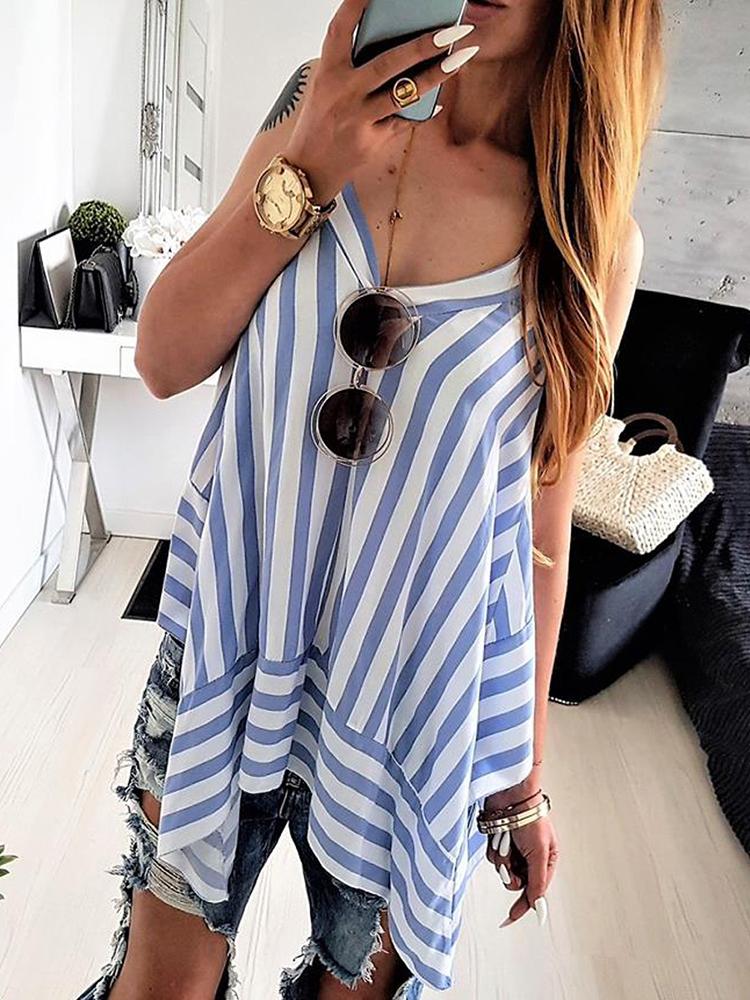 

Casual Striped V-Neck Sleeveless Irregular Top