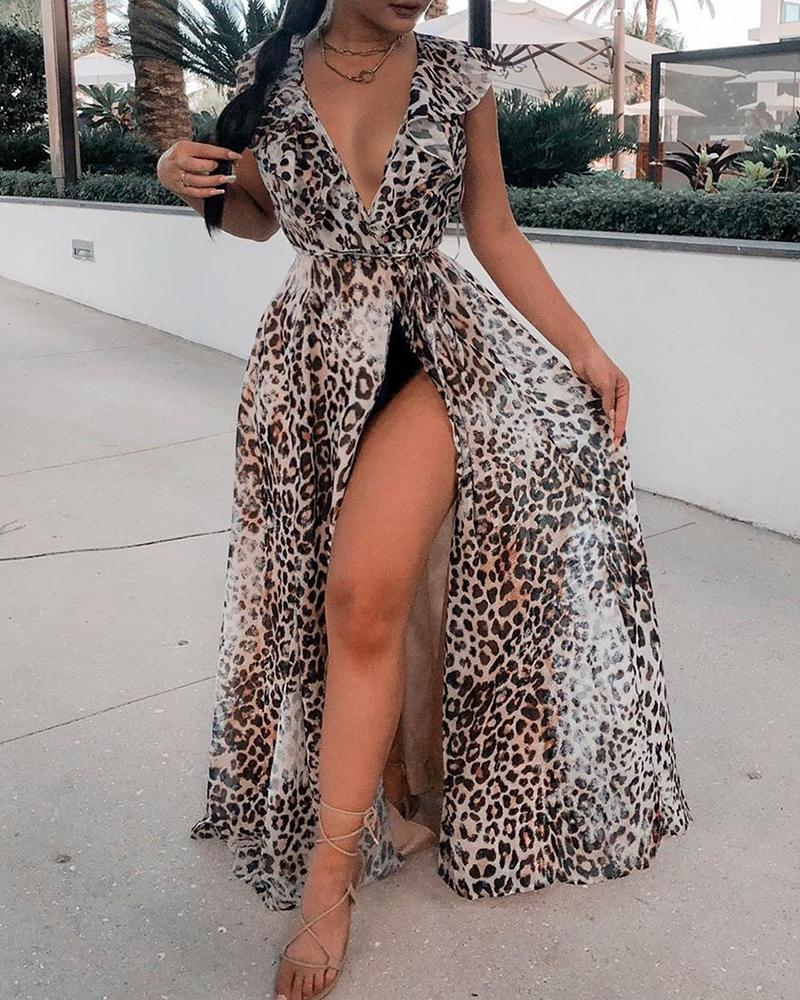 

Leopard Print Sleeveless Split Dress