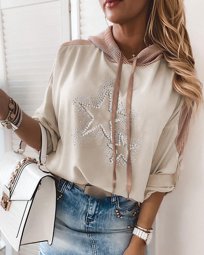 

Star Pattern Studded Hooded Top, Pink