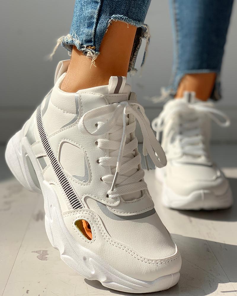 

Colorblock Insert Lace-Up Sneakers, White