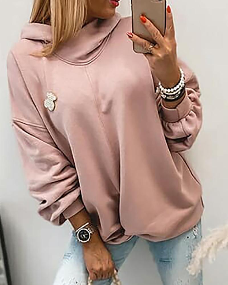 

Plain Long Sleeve Casual Hoodie, Pink