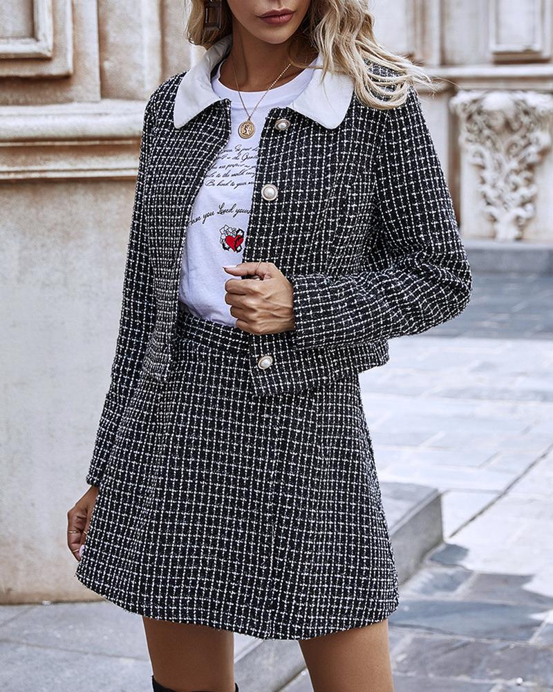 

Tweed Long Sleeve Top & Skirt Set, Gray