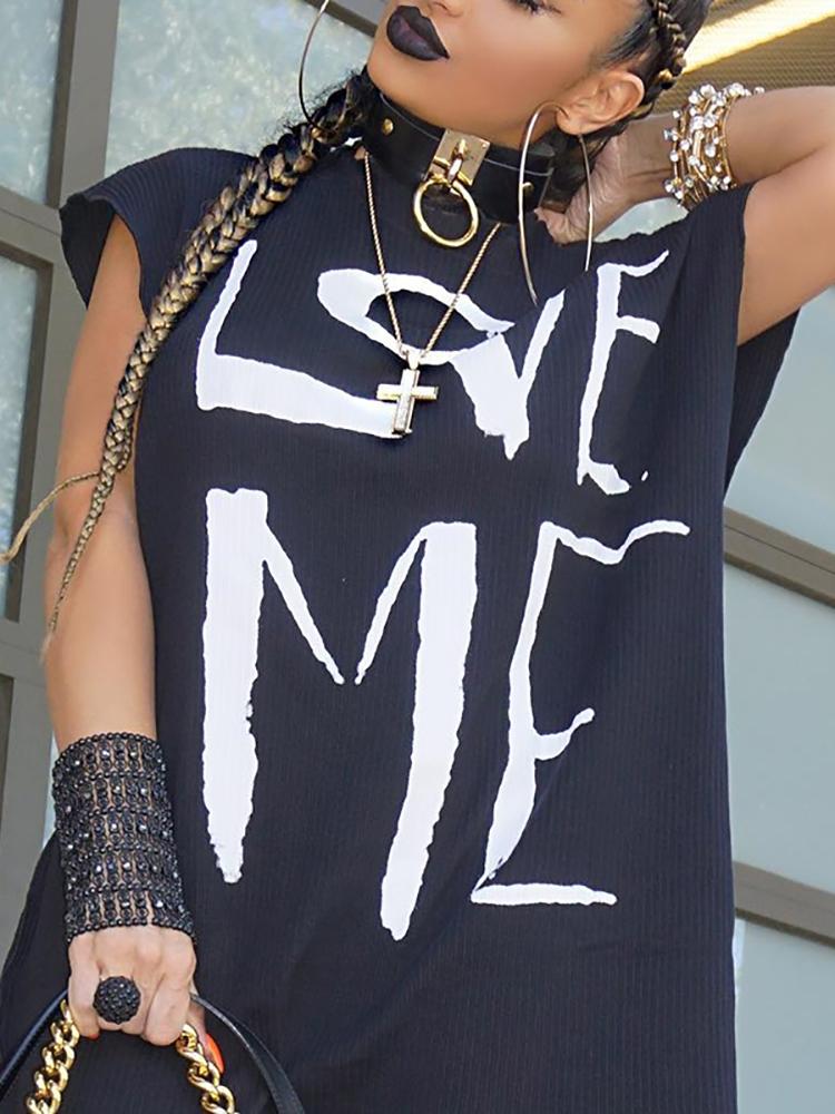 

Punk Letter Print High-low Hem Loose T-shirt Dress