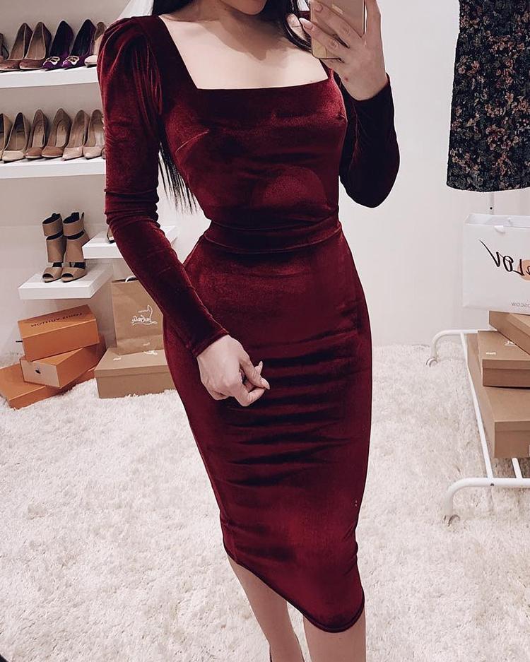 

Square Neck Puff Sleeve Bodycon Dress