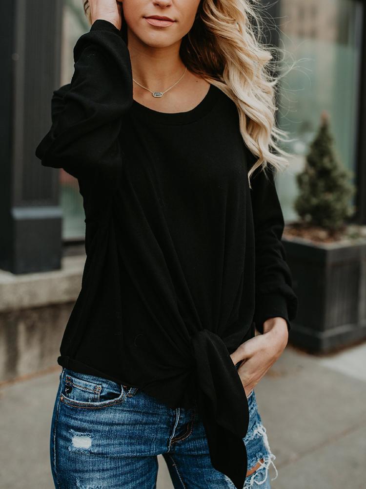 

Fashion Knotted Casual Blouse, Black