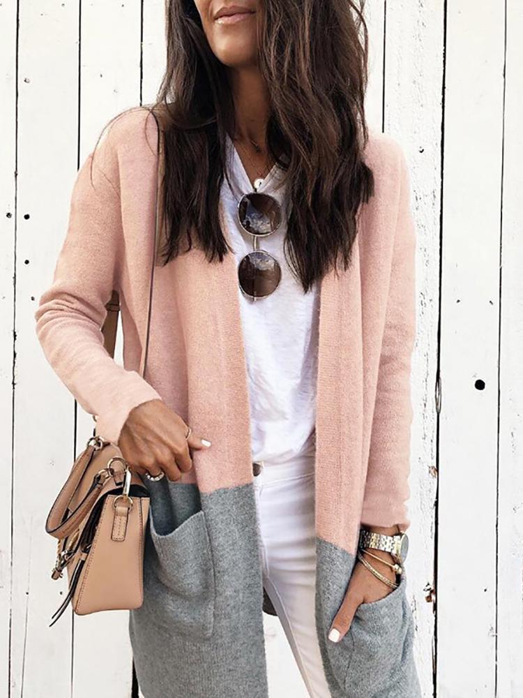 

Contrast Color Splicing Open Front Coat
