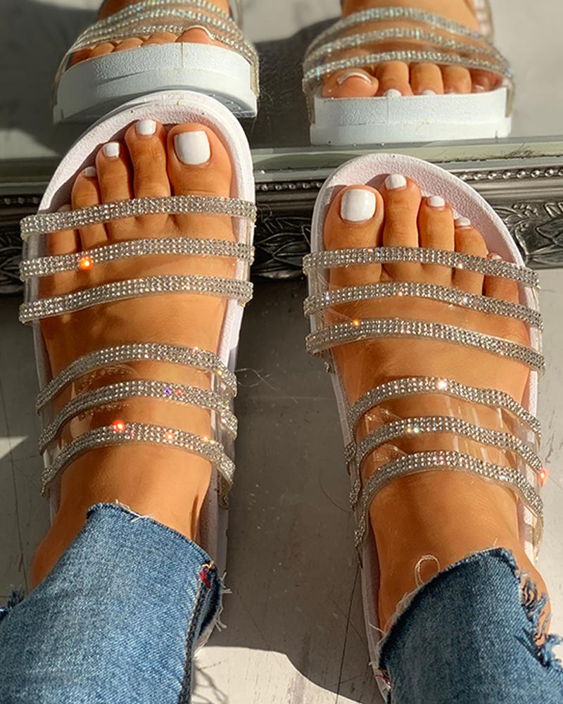 

Studded Multi-strap Flat Sandals, White