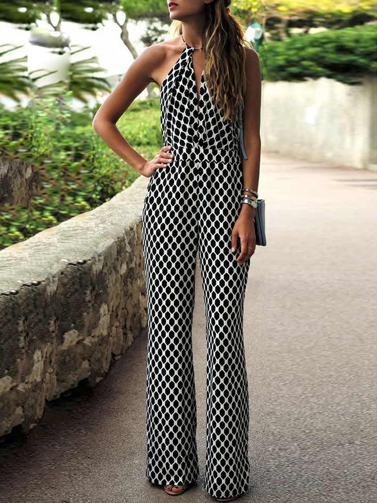 

Halter Dot Print Sleeveless Jumpsuits