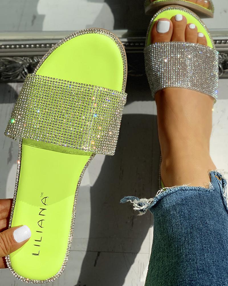 

Studded Colorblock Casual Flat Sandals, Green