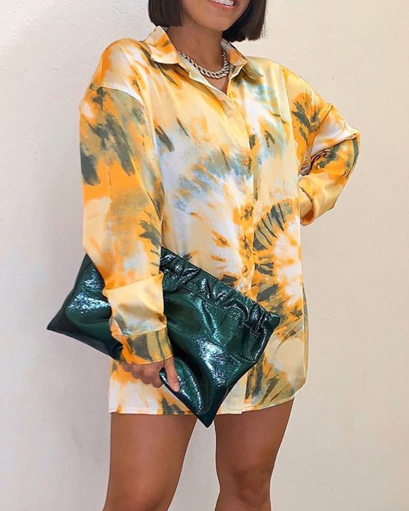 

Tie Dye Printed Button-Down Shirt, Yellow