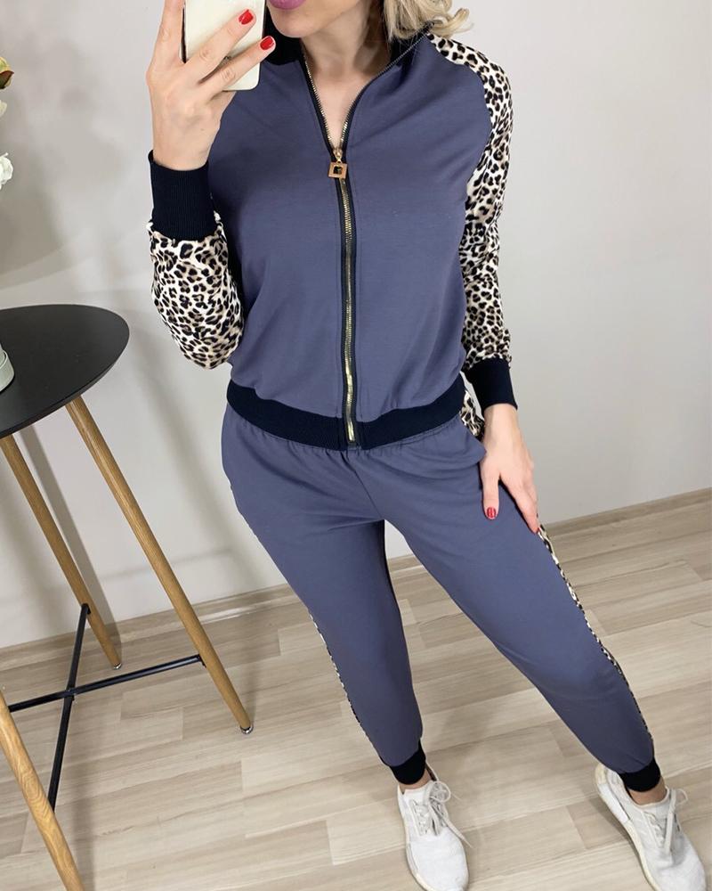 

Cheetah Patchwork Long Sleeve Tracksuit, Purple