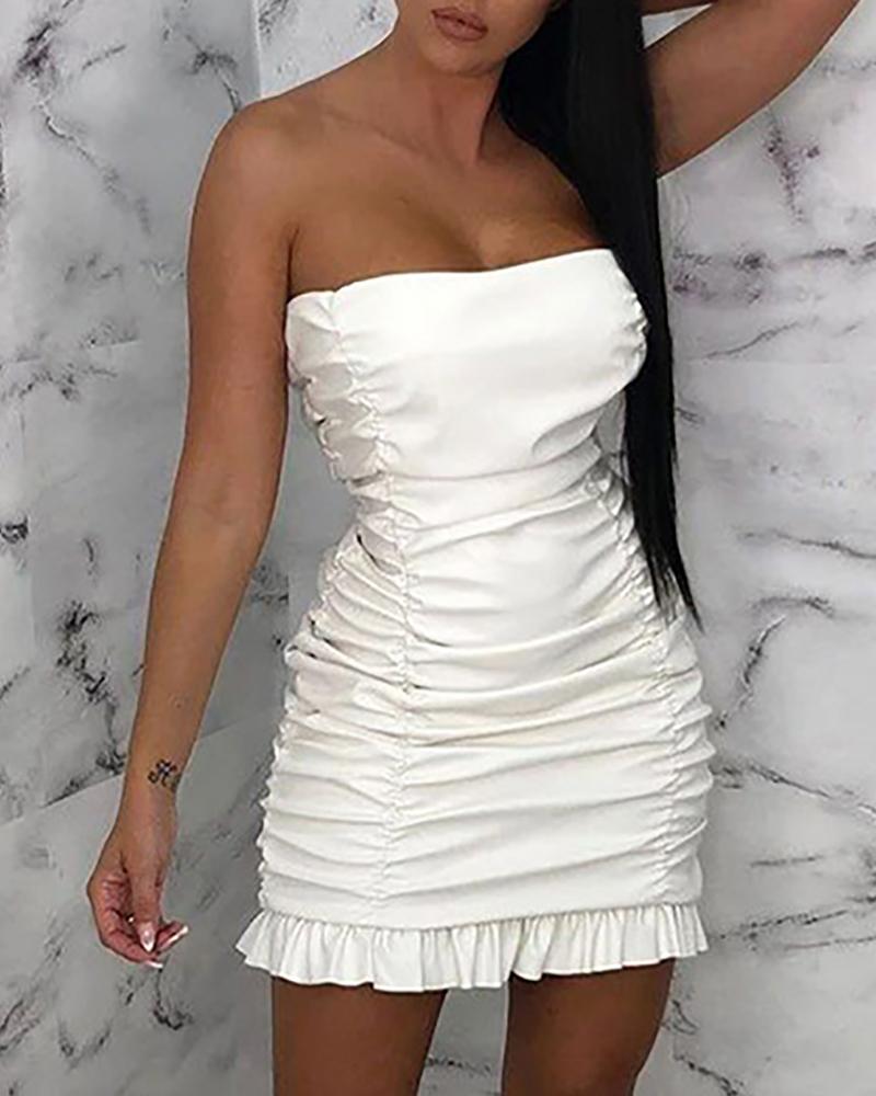 

Faux Leather Ruched Frill Hem Bodycon Dress, White