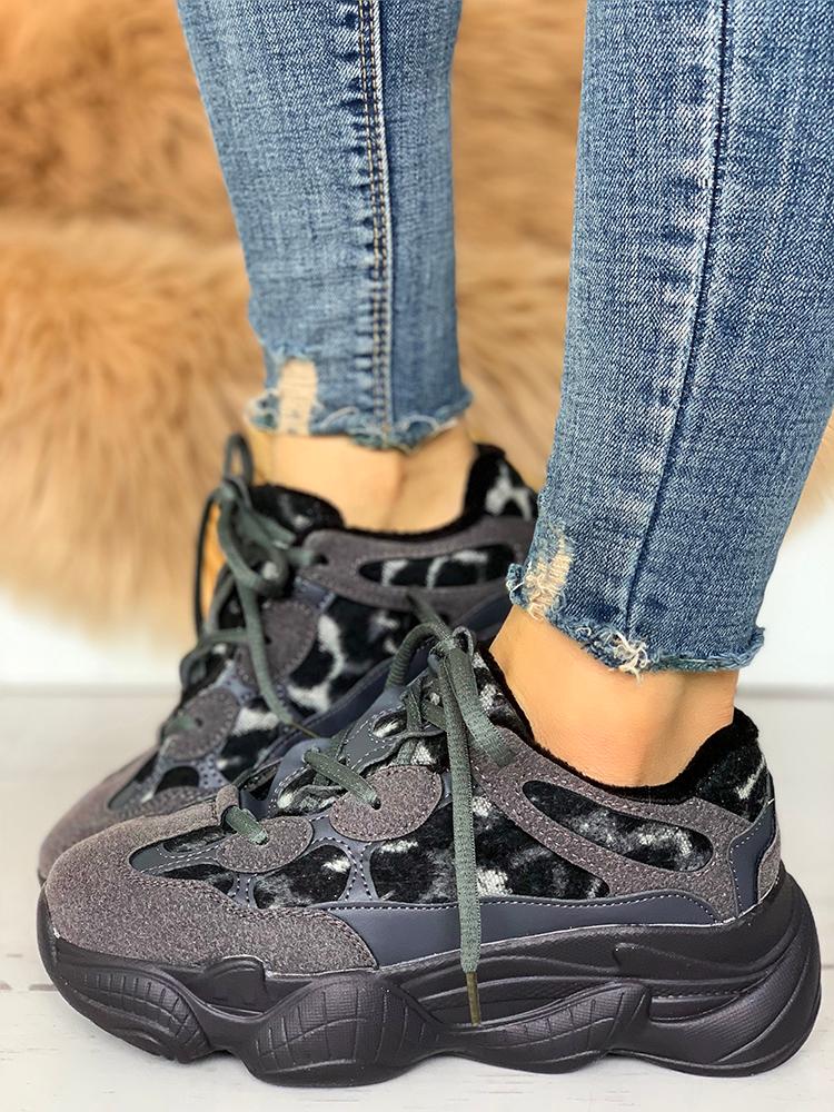 

Suede Leopard Insert Lace-Up Sneakers