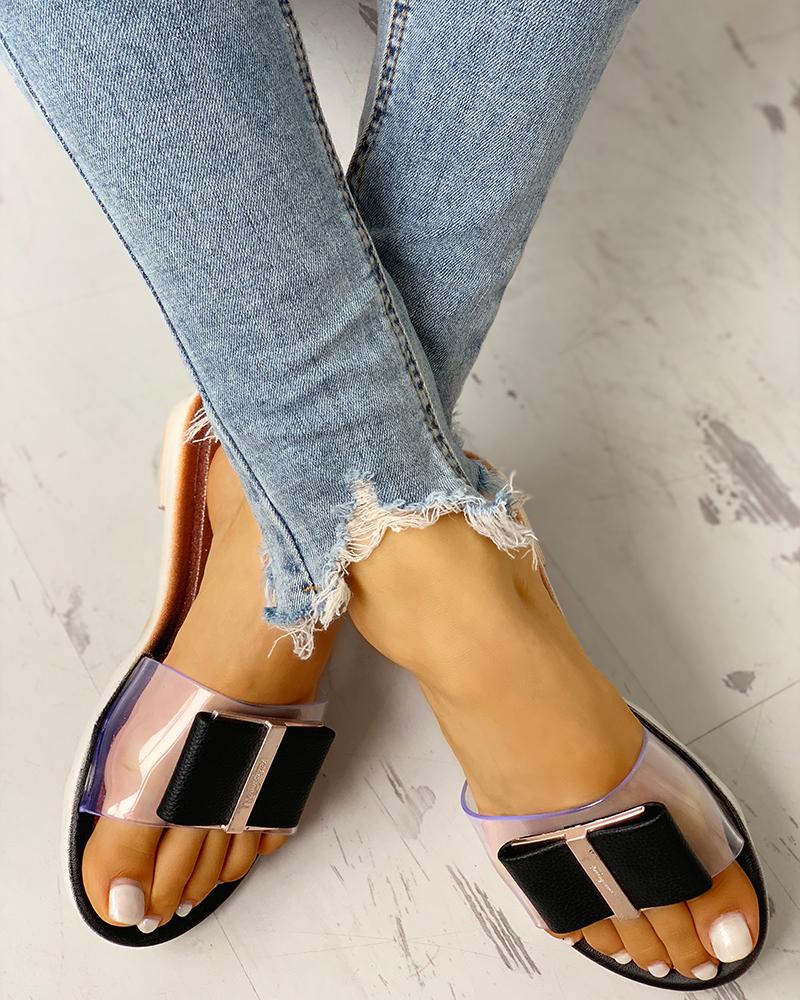 

Transparent Bowknot Design Flat Sandals