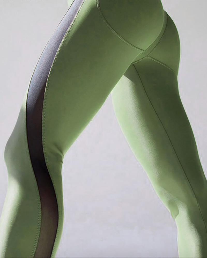

Colorblock Wide Waistband Seamless Sports Leggings, Green