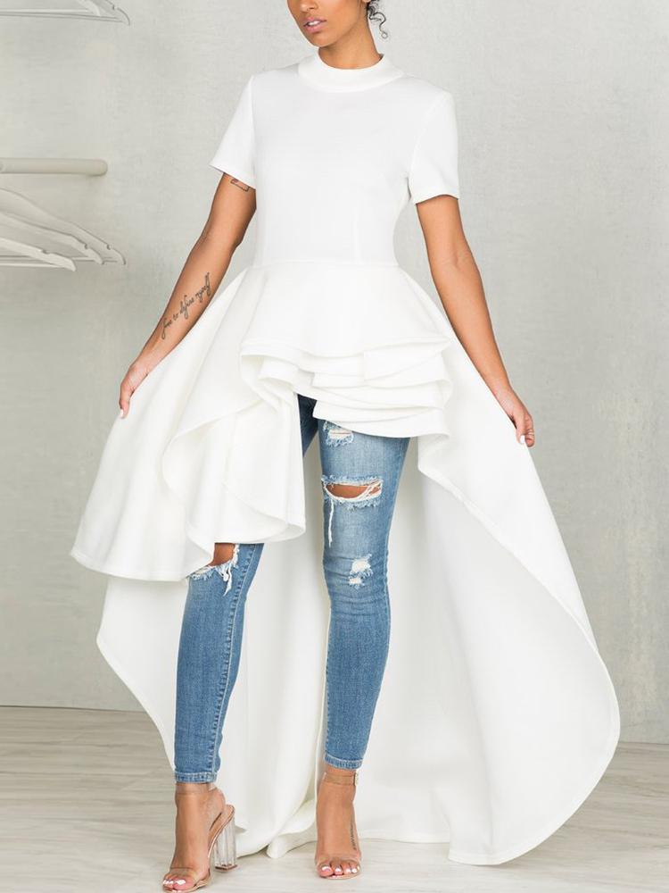 

Flounce Dip Hem Irregular Casual Dress, White