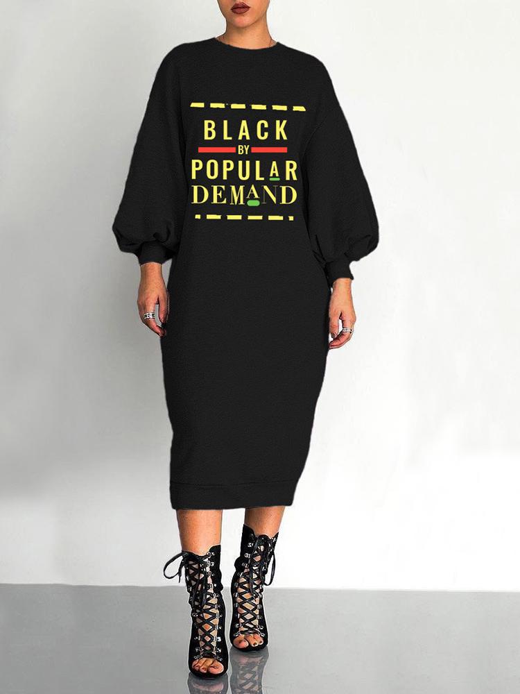 

Letter Print Balloon Sleeve Casual Dress
