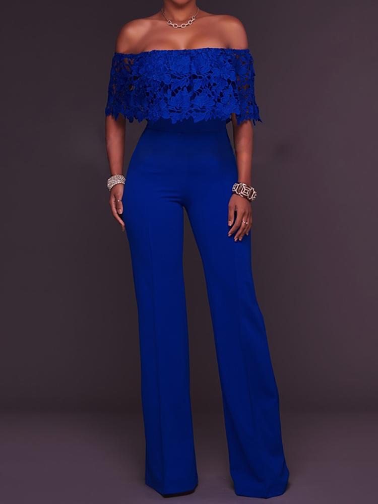 

Sexy Lace Ruffled Off Shoulder Culotte Jumpsuit