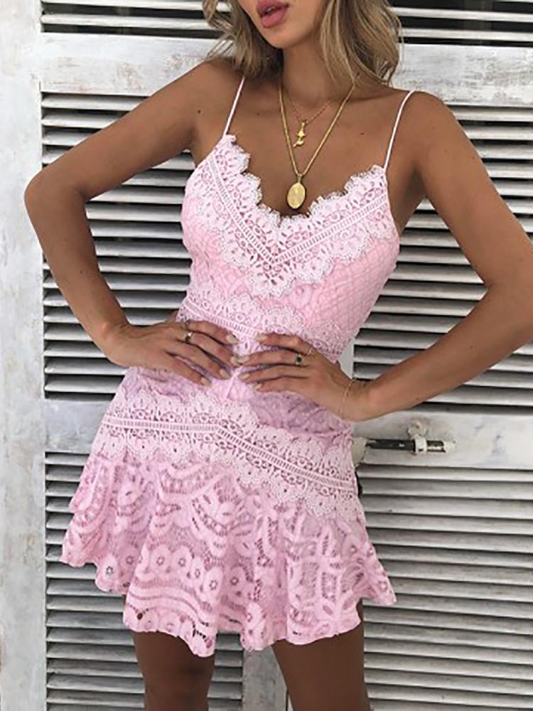 

Solid Crochet Lace Hollow Out Slip Dress