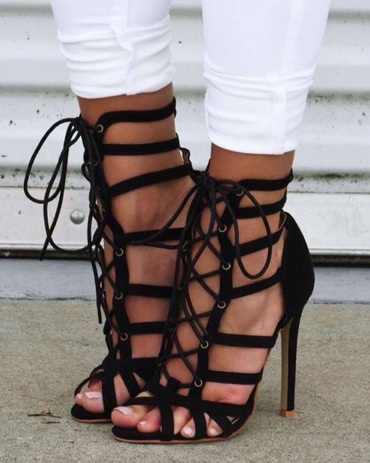 

Stylish Ladder Eyelet Anckle Thin Heel Sandals