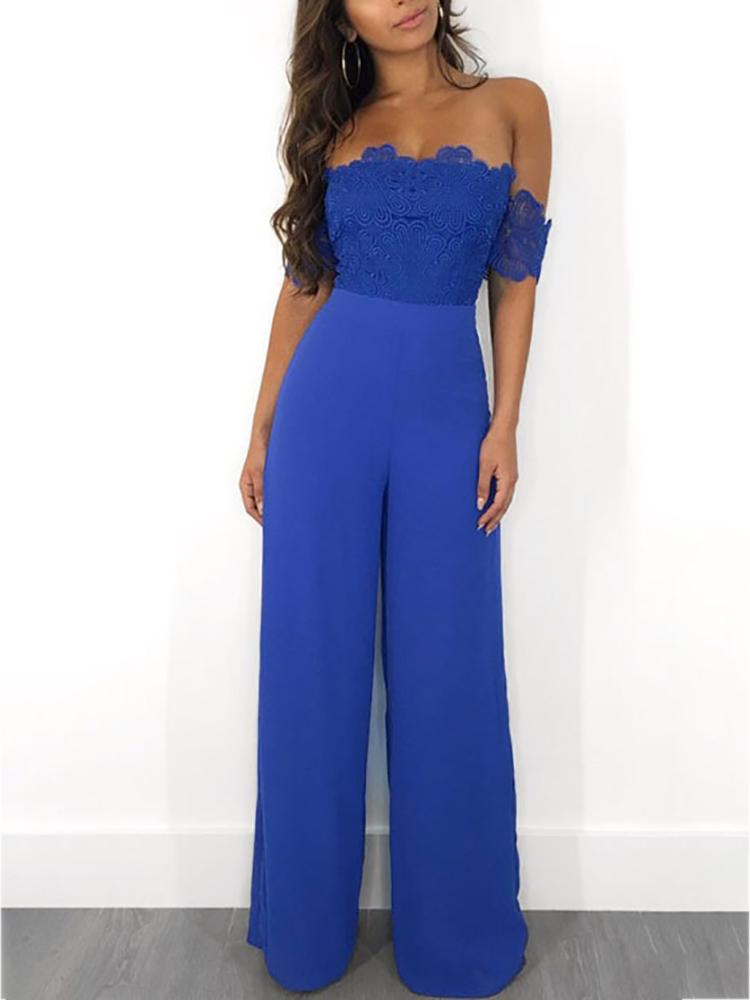 

Lace Splicing Off Shoulder Wide Leg Jumpsuits