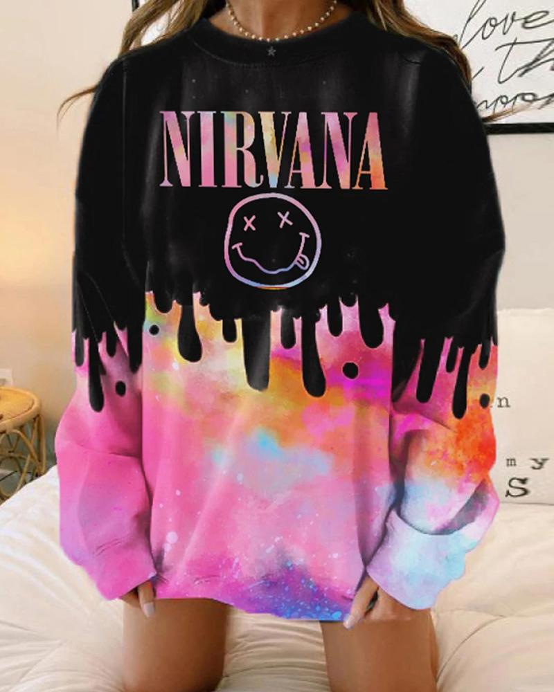 

Abstract Print Long Sleeve Sweatshirt, Pink