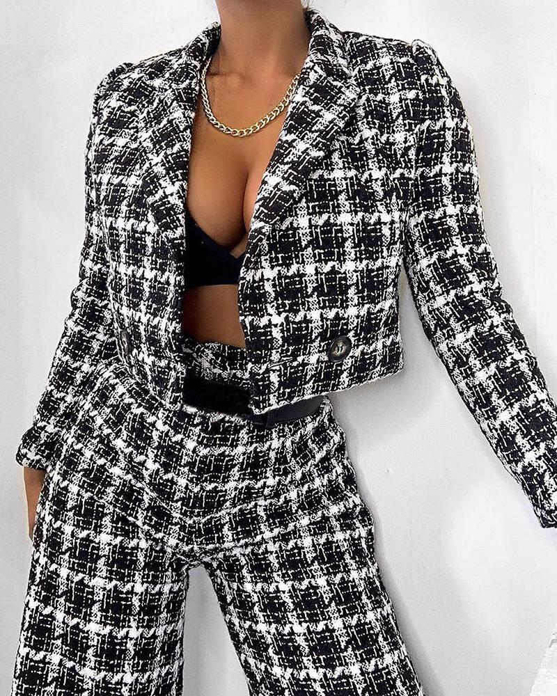 

Grid Print Jacket & Pants Suit Set