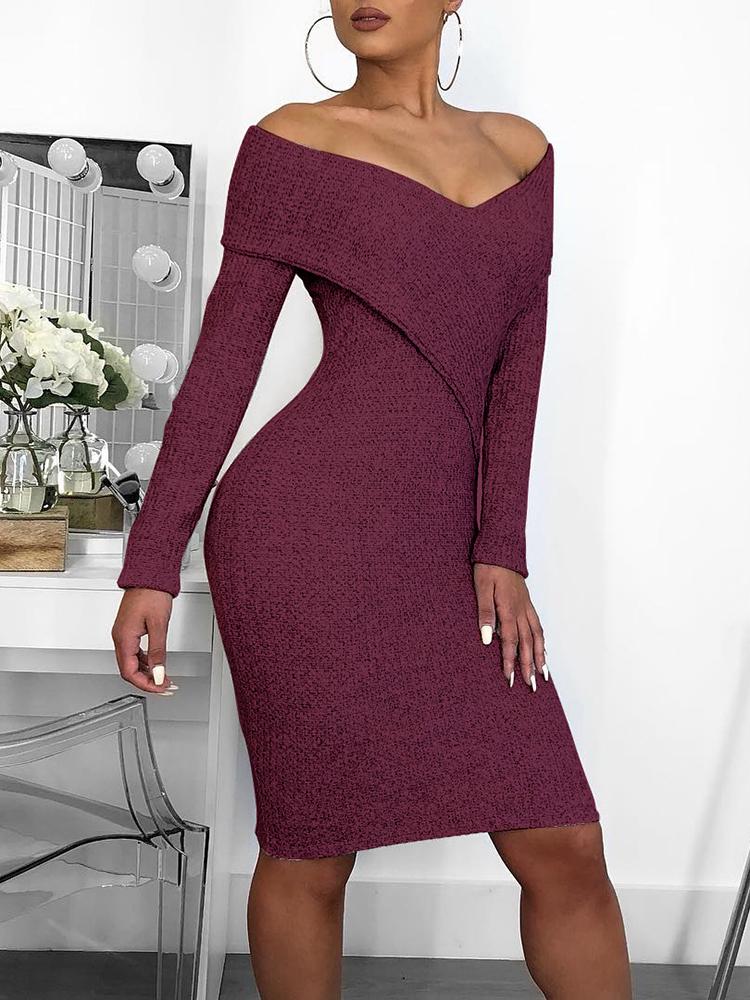 

Cross Over Off Shoulder Bodycon Dress, Dark red