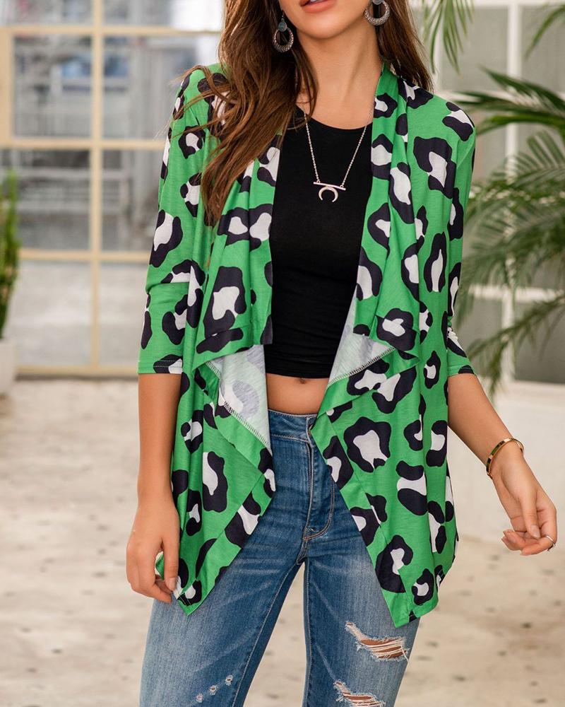 

Print Long Sleeve Cover-up Cardigan, Green