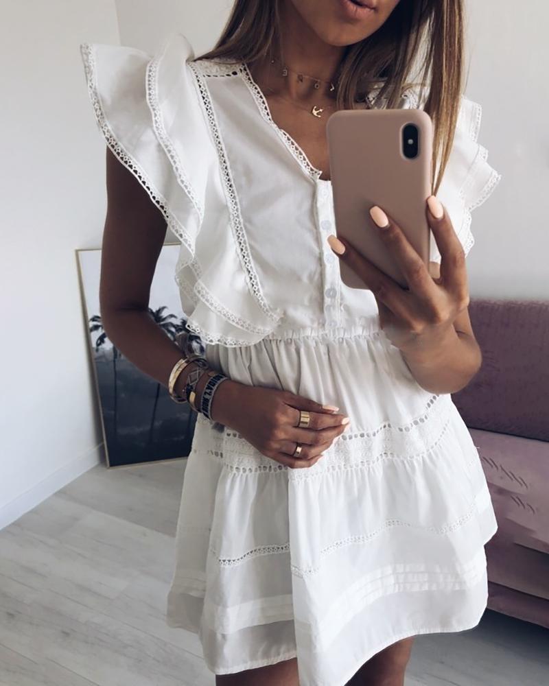 

Layered Ruffles Design Casual Dress, White