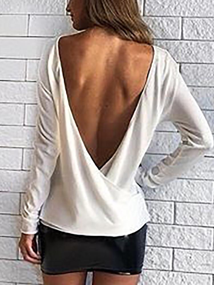 

Reversible Solid V-Neck Long Sleeve Top