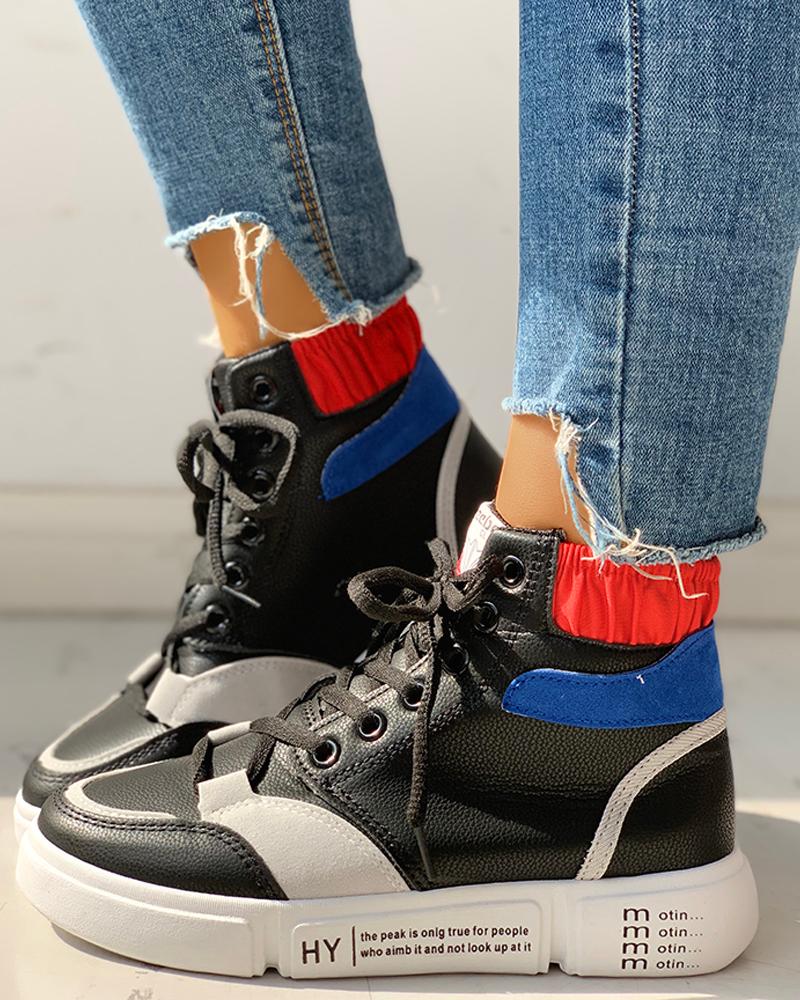 

Colorblock Lace-Up Casual Sneakers, Black
