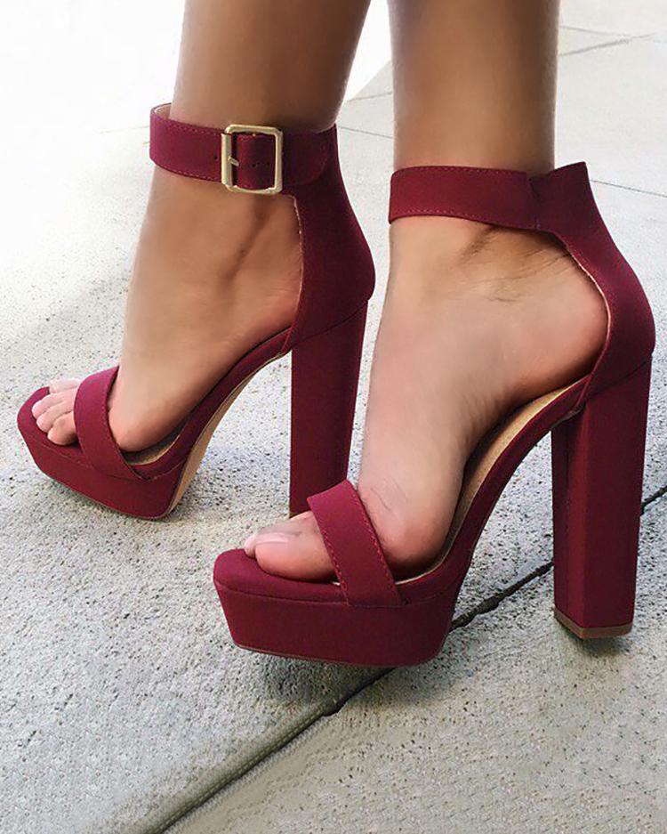 

Sexy Open Toe Chunky Heeled Sandals, Wine red