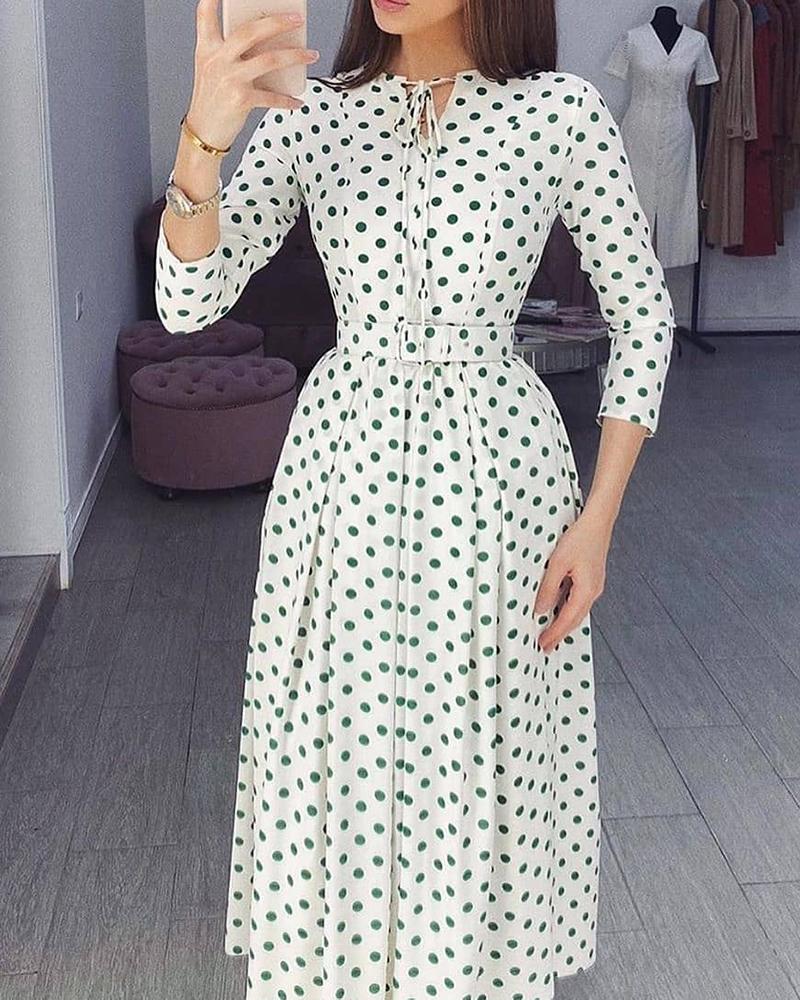 

Polkadot Print Tied Detail Ruffles Maxi Dress, White