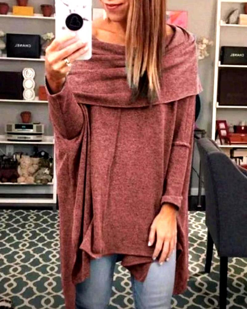 

Solid Off Shoulder Long Sleeve Irregular Hem Blouse, Pink