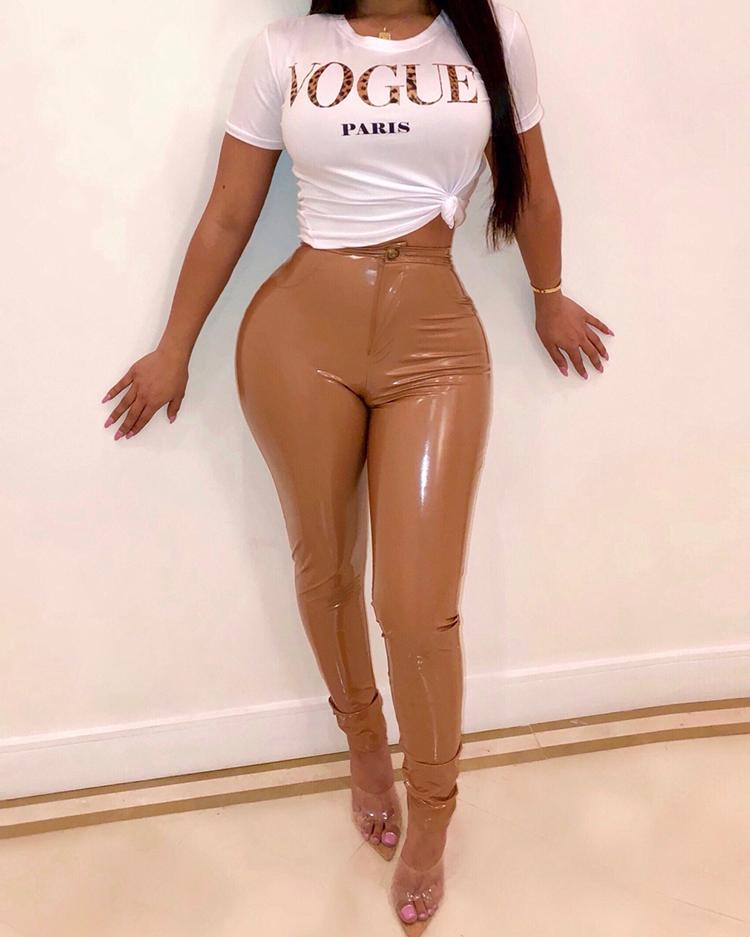 

PU High Waist Pencil Pants, Brown