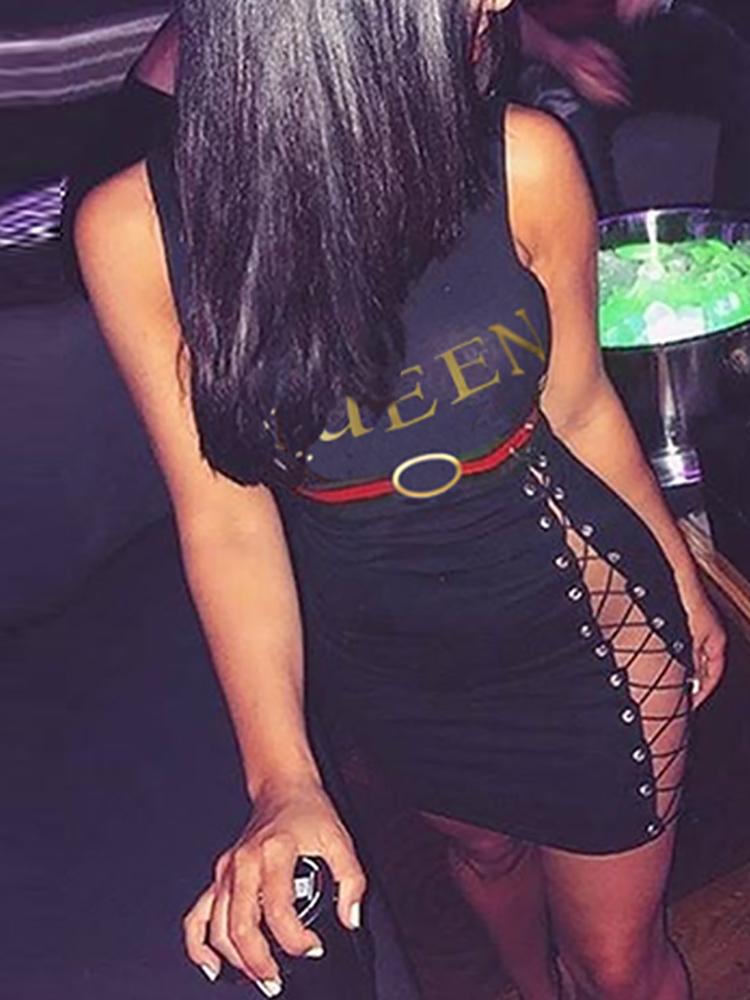 

Fashion Lace-up Eyelet Sleeveless Mini Dress, Black