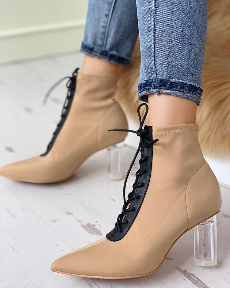 

Lace-Up Transparent Chunky Boots, Apricot