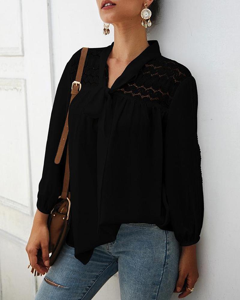 

Tie Neck Lace Insert Top, Black