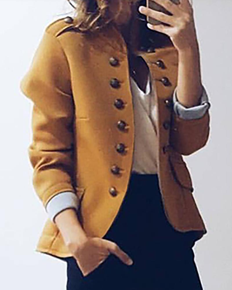 

Casual Long Sleeve Button Blazer Coat, Yellow