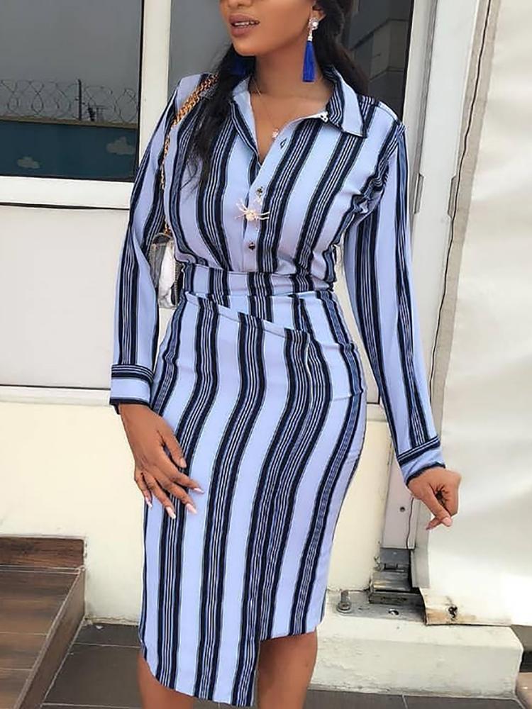 

Contrast Stripes Irregular Hem Shirt Dress