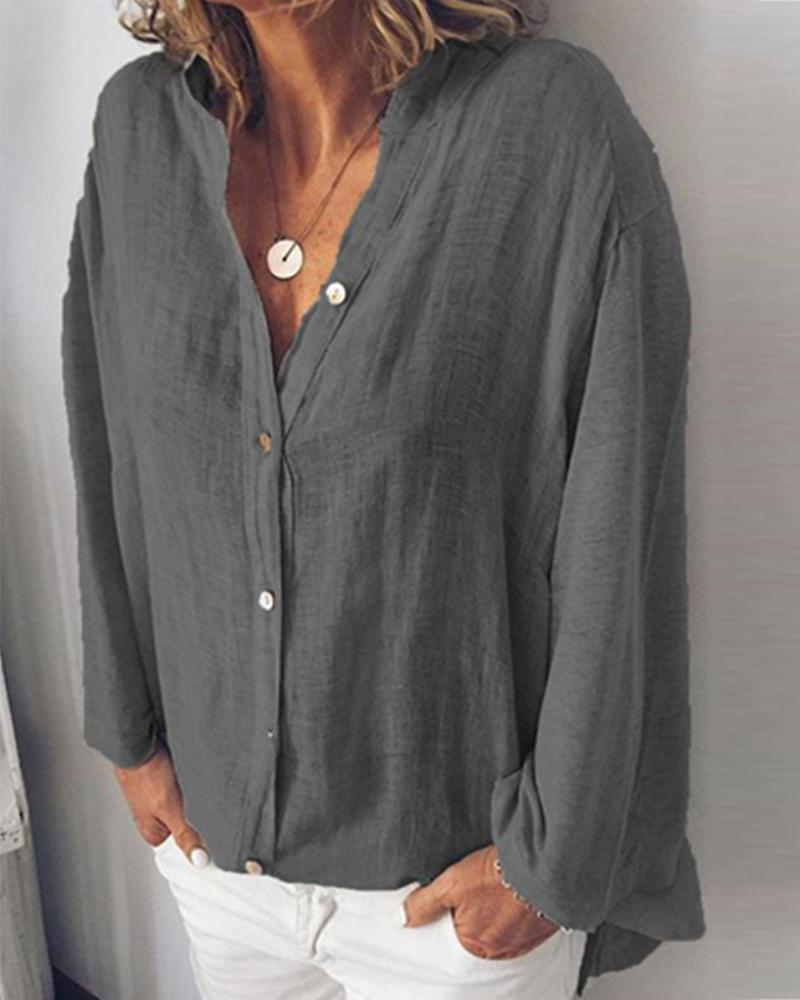 

Long Sleeve Casual Cotton Shirt, Dark grey