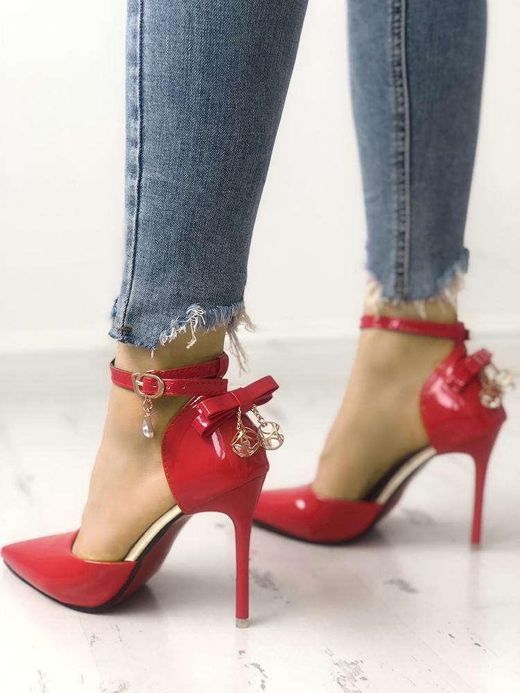 

Sexy Bowknot Ankle Strap Peep Toe High heels, Red