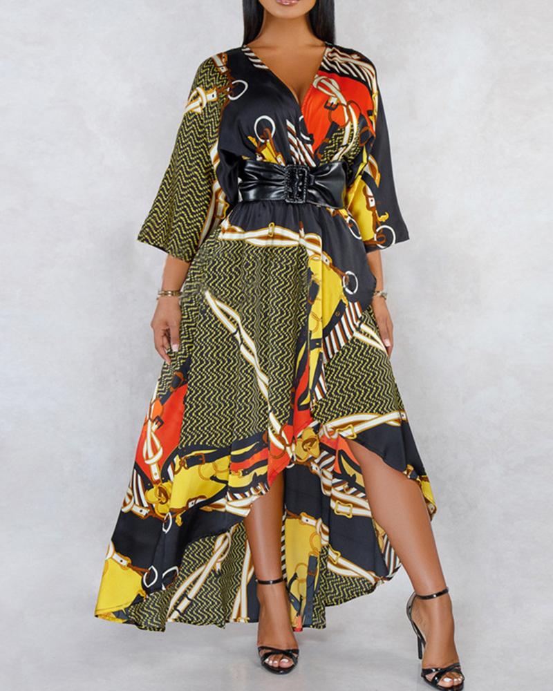 

Geo Print High-Low Maxi Dress, Black